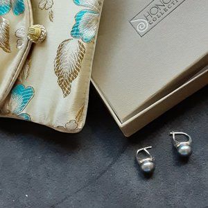 Cultured Pearl 9.5mm Sterling Drop Earrings